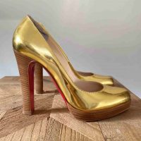 Louboutin Plateau Block Pumps Metallisch Gold