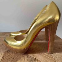 Louboutin Plateau Block Pumps Metallisch Gold