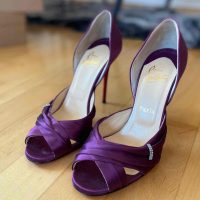 Louboutin Open Toe Pump Satin Purple
